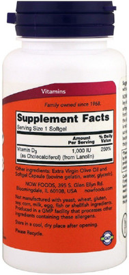 Now Foods Vitamin D-3, 1,000 IU, 360 Softgels(360 No)