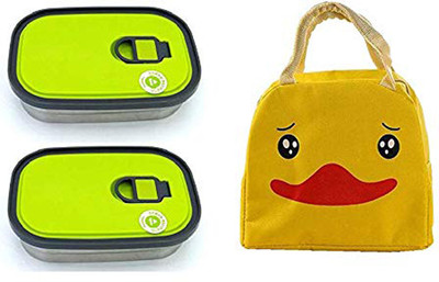 

INAAYA Stainless Steel Rectangular Lunch Box & Cartoon Design Tiffin Carry Thermal Bag, Home Use, Food Container, Kid Lunch Box for School /Diwali Gift Items Waterproof Lunch Bag(Green, Yellow, 4 inch)