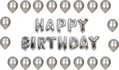 

BashNSplash Solid HAPPY BIRTHDAY Letter Balloon(Silver, Pack of 1)