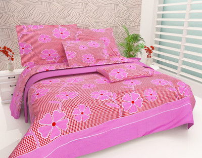 MOKSHAY 140 TC Cotton Double 3D Printed Flat Bedsheet(Pack of 1, Pink)