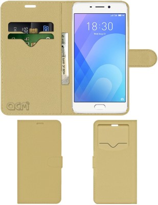 ACM Flip Cover for Meizu M6 Note(Gold, Cases with Holder, Pack of: 1)