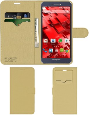 ACM Flip Cover for Panasonic P55 Novo(Gold, Cases with Holder, Pack of: 1)