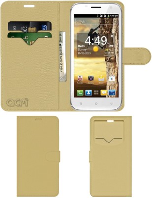 ACM Flip Cover for Spice Mi-502n Smart Flo Pace 3(Gold, Cases with Holder, Pack of: 1)