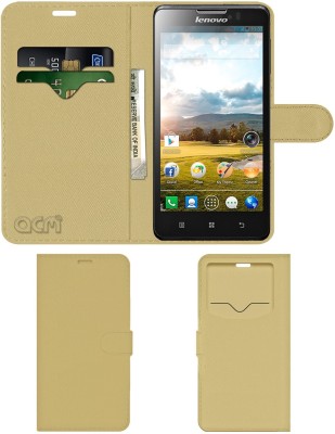 ACM Flip Cover for Lenovo P780(Gold, Cases with Holder, Pack of: 1)