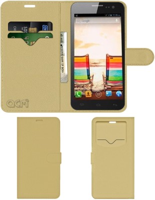 ACM Flip Cover for Micromax Canvas 2.2 A114(Gold, Cases with Holder, Pack of: 1)