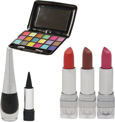

NutriGlow Set of 3 Lipsticks + 1 Eye liner + 1 Kajal +1 Eye shadow(Set of 6)