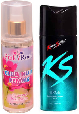

Pink Root CLUB NUIT FEMME MIST 200ML WITH KAMASUTRA URGE DEO(Set of 2)
