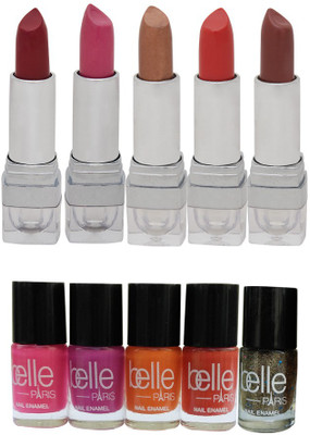 

Belle Set of 5 Lipsticks + 5 Nail paints(Set of 10)