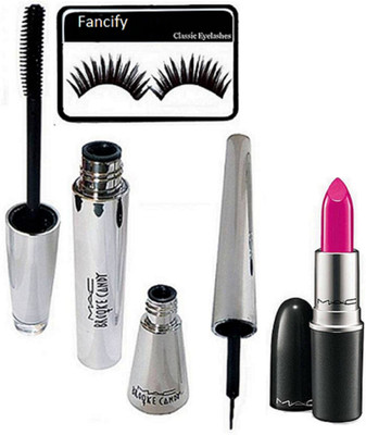 

fancify Eyelashes , Mac Brooke Candy Eyeliner + Mascara & Matte Pink Lipstick(Set of 4)