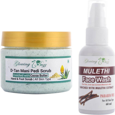 Glowing Buzz Combo of d tan mani pedi scrub and mulethi facewash 60ml(Set of 2)