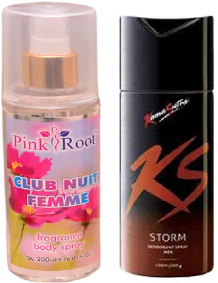 

Pink Root CLUB NUIT FEMME MIST 200ML WITH KAMASUTRA STORM DEO(Set of 2)