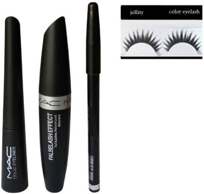 jollity Eyelash And 3 in 1 Eyebrow, black & Liquid Eyeliner & Mascara(Set of 4)