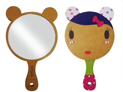 

BOXO Wooden Hand Make Up Mirror For Girls And Women, Multicolor