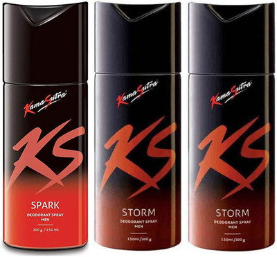 

KamaSutra One SPARK and Two STORM Deodorant Spray - For Men(450 ml, Pack of 3)