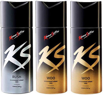 

KamaSutra One RUSH and Two WOO Deodorant Spray - For Men(450 ml, Pack of 3)