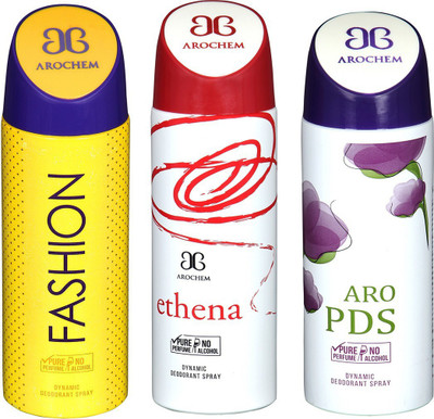 

AROCHEM FASHION , ETHENA AND ARO PDS DYNAMIC PURE Deodorant Spray - For Men & Women(200 ml, Pack of 3)