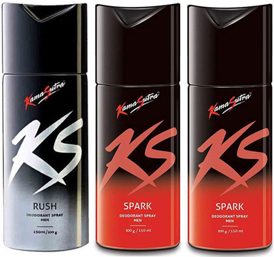 

KamaSutra One RUSH and Two SPARK Deodorant Spray - For Men(450 ml, Pack of 3)
