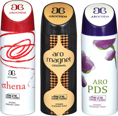 

Arochem ETHENA & ARO PDS & ARO MAGNET COMBO DEO DYNAMIC DEODORANT BODY SPRAY - FOR MEN & WOMEN Body Spray - For Men & Women(600 ml, Pack of 3)