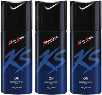 

KamaSutra Three ON Deodorant Spray - For Men(450 ml, Pack of 3)