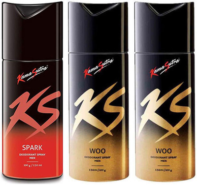 

KamaSutra One SPARK and Two WOO Deodorant Spray - For Men(450 ml, Pack of 3)