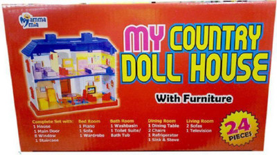

ExaltedCollection My Country Doll House with furniture block contruction For Kids (Multicolor)(Pink)