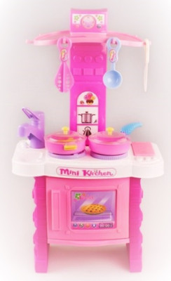 

TOYGALAXY kids kitchen Set with utensils with lights and music(Pink)