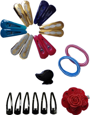 

CHERRY BLUE Hair Pin, Tic Tac Clip, Hair Accessory Set, Hair Claw, black pin, Hair broach, Rubber Band Hair Clip(Multicolor)