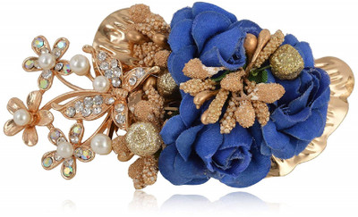 

Rapunzel Designer Metal Based Stoned Hair Clip with Flower Hair Clip(Blue, Gold)