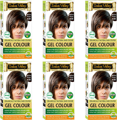 

Indus Valley Organically Natural Gel Medium Brown Chemical Free (Set of 6) One Touch Pack Hair Color(Medium Brown 4.0)