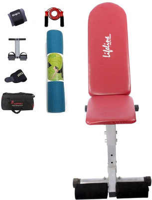 

Lifeline Adjustable Bench 311 | With Yoga Mat , Wrist Support And Accessories (6 items) Home Gym Combo(100 - 120 kg)