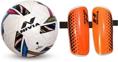 

Nivia 'Revolvo' Football (size-5) + One Pair of shin guard (Size- Small) (Color On Availability)- Football Kit