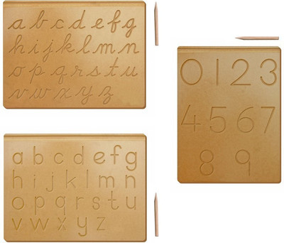 

The Kiddy Depot Tracing Boards - Alphabet Cursive - Alphabet Lowercase - Numbers 0-9 - Wooden With Dummy Pencils (Set of 3 Boards)(Brown)