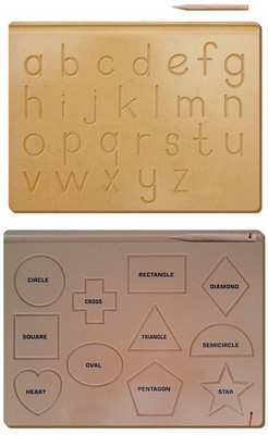 

The Kiddy Depot Tracing Boards - Alphabet Lowercase - Shapes - Wooden Board With Dummy Pencils (Set of 2 Boards)(Brown)