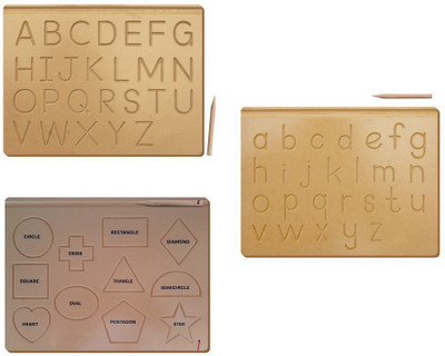 

The Kiddy Depot Tracing Boards - Alphabet Uppercase - Alphabet Lowercase - Shapes - Wooden With Dummy Pencils (Set of 3 Boards)(Brown)
