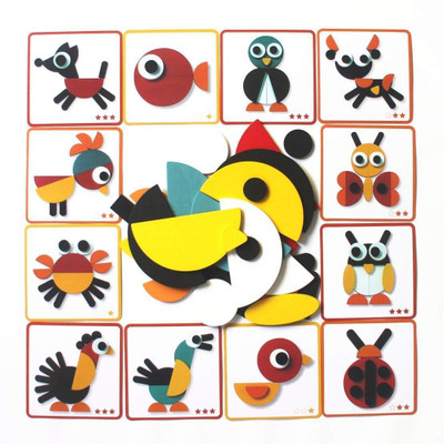 

Civil Animal ZE Geoanimo Wooden Pattern Blocks Construction Game Puzzles(Multicolor)