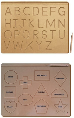 

The Kiddy Depot Tracing Boards - Alphabet Uppercase -Shapes - Wooden Board With Dummy Pencils (Set of 2 Boards)(Brown)