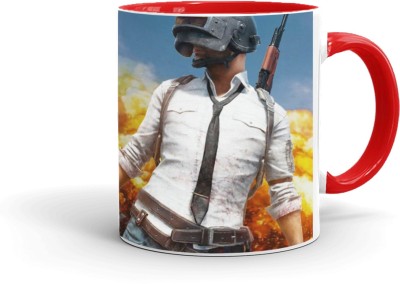 MUGKIN PUBG -A13 Player Unknown's Battlegrounds Official Printed Inner Red Ceramic Coffee Mug(350 ml)