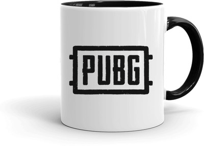 MUGKIN PUBG P10 Player Unknown's Battlegrounds Black LOGO Official Printed Inner Black & Handle Black Ceramic Coffee Mug(350 ml)