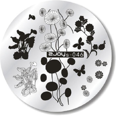 

Imported ZJOY Round Nail Art Stamping Image Plate Flower Butterfly Layered 046(Silver)