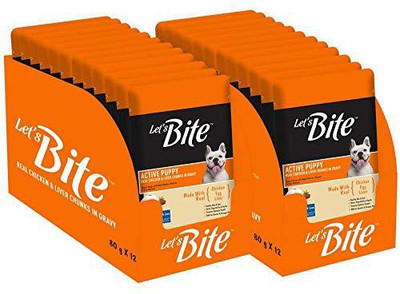 

Drools Let's Bite Active Puppy Chicken, Liver 80 g Wet Dog Food(Pack of 24)