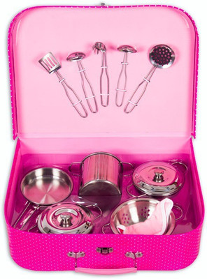 

The Kiddy Depot Kitchen Set 14 Pc With Suitcase (Bag) Stainless Steel - Just for Chef