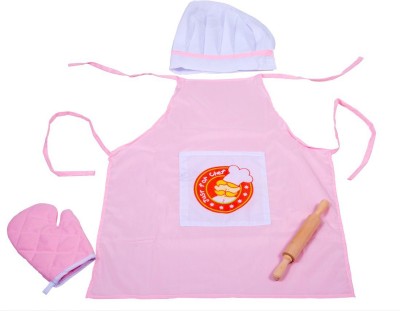 

The Kiddy Depot Chef Play Set - Apron, Mitten, Chef Hat & Rolling Pin (Pink & White)