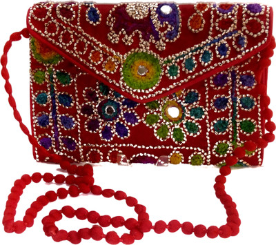 

KASIA Girls Evening/Party Red Cotton, Silk Sling Bag