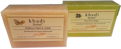 

Khadi Herbal SOAP(MULTANI MITTI & HALDI+TEA TREE)-PACK OF 2(125 g, Pack of 2)