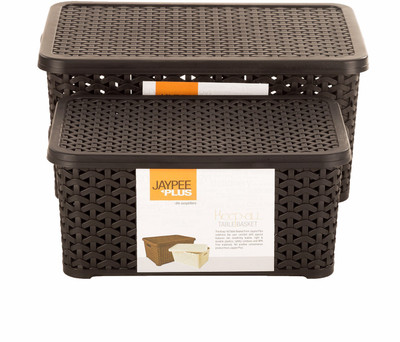 

Jaypee Plus Keep All with cover big & Small, Black (pack of 2) Storage Basket(Pack of 2)