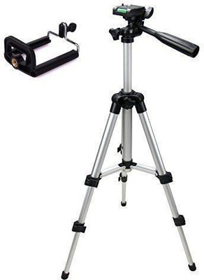 

Fiiasa 3110 Foldable Camera Tripod With Mobile Clip Holder Bracket, Fully Flexible Mount Cum Tripod, Standwith 3D Head & Quick Release Plate {Silver} Tripod(Silver, Supports Up to 1500 g)