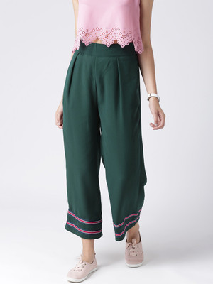 KASSUALLY Flared Women Dark Green Trousers