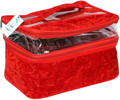 

RK Brands Velvet 2 Partition Portable Vanity Bag Multipurpose, Makeup Vanity Box(Red)