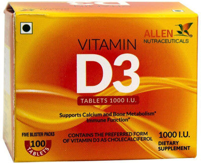 

ALLEN NUTRACEUTICALS VITAMIN D3 – (100 Tablets) Supports Calcium and Bone Metabolism(100 No)