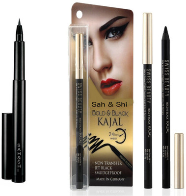 

Sah&Shi Waterproof, Long Lasting Bold And Black Kajal With Waterproof Sketch Pen Liquid Eyeliner(Set of 2)